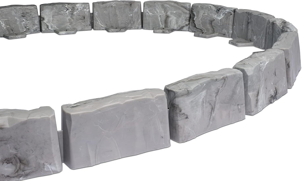 EasyFlex No-Dig Landscape Edging with Anchoring Spikes, 2.7 in Tall Decorative Stone-Look Garden Border, 15 Foot Kit