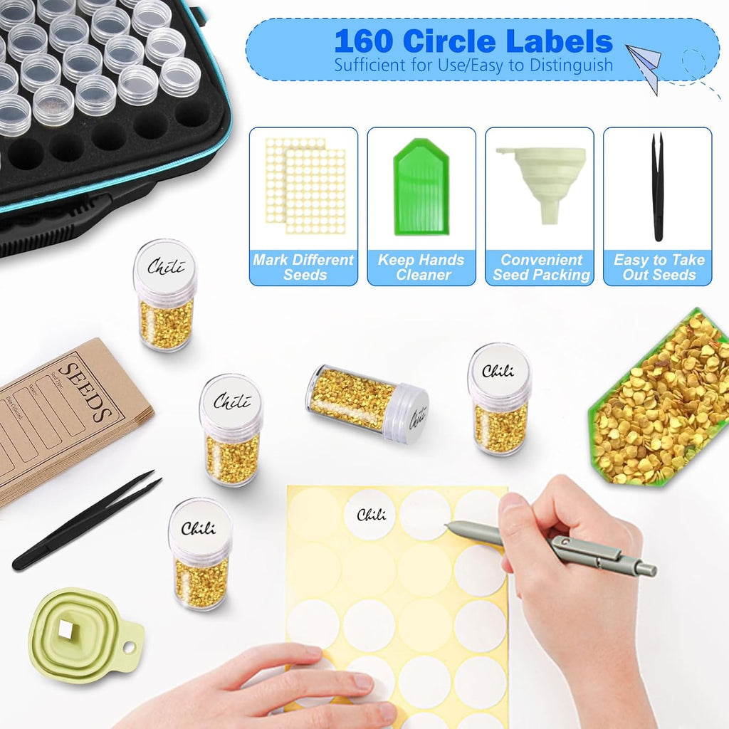 Seed Storage Organizer Box with 120 Slots, Airtight Seed Saver Kit with 25 Craft Envelopes, Funnel and Tweezers