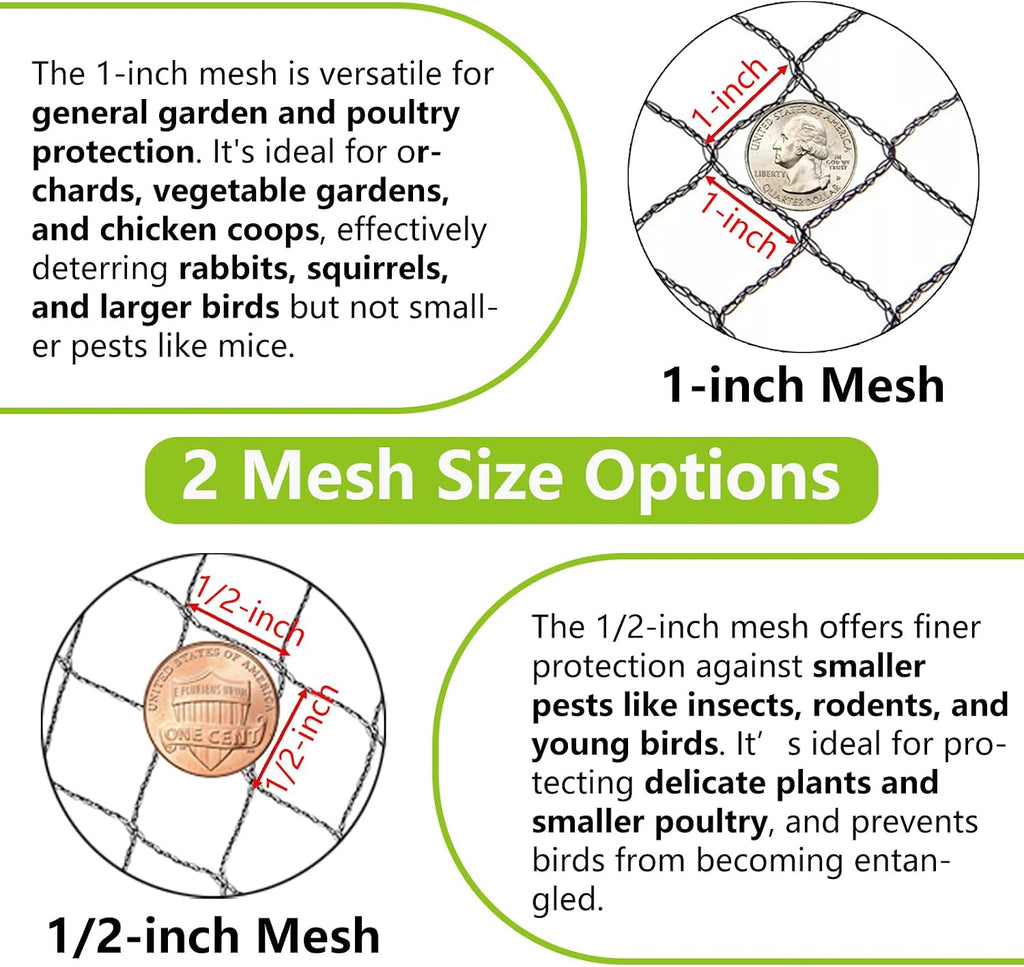 POYEE 25x25ft Bird Netting, 1/2 inch Mesh, Heavy Duty Garden Netting | Extra Strong Woven Mesh Netting for Fruit Trees