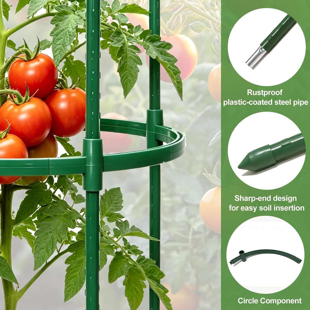 Tomato Cages for Garden&Pots, 4 Pack 50" Plant Support Trellis for Tomatoes, Cucumbers, Beans | Heavy-Duty Steel with
