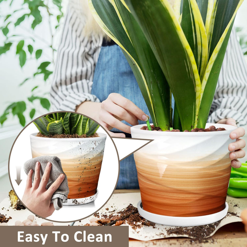 8 Inch Plant Pot, Ceramic Planter with Drainage and Saucer,Ceramic Planters for Indoor Plants, 8 Inch Garden pots(Khaki