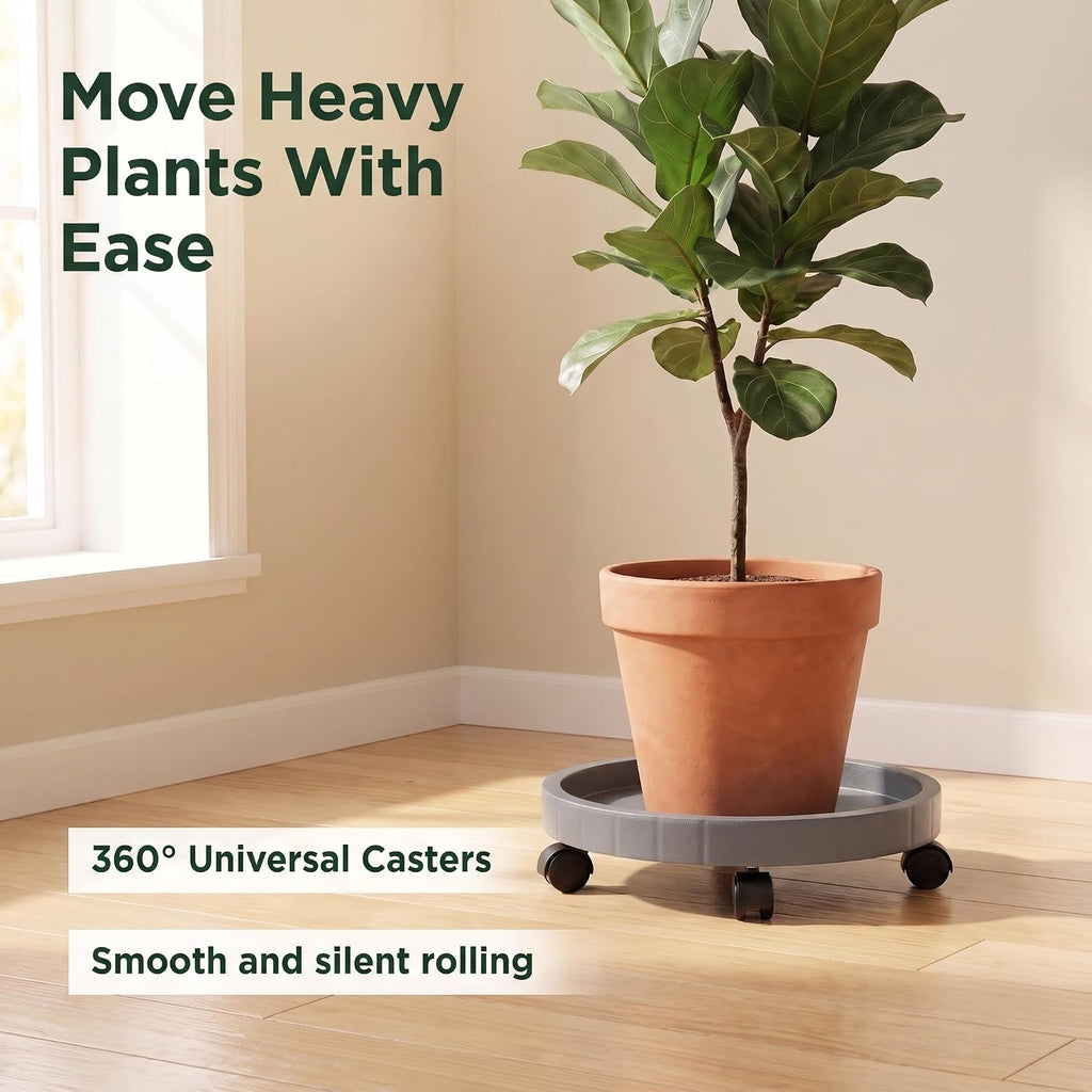 2 Pack of 14 Inch Heavy Duty Plant Caddy with Wheels,Rolling Plant Stand Pot Trolley,Wheeled Planter Saucer Tray,Potted
