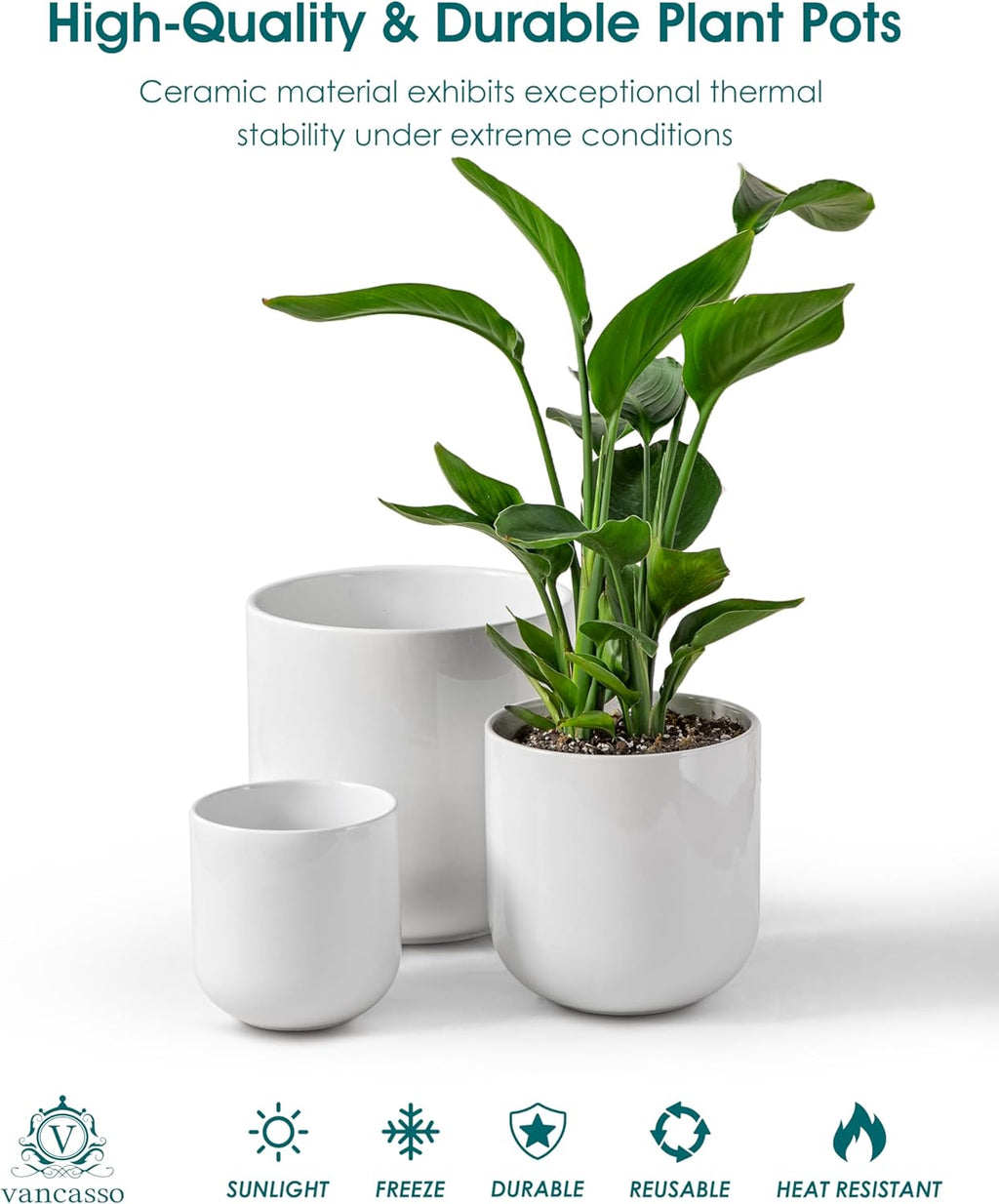 vancasso 6+8+10 inches Ceramic Plant Pots, Set of 3, Planters with Drainage Hole, Flower Pots Planters Pots for Indoor