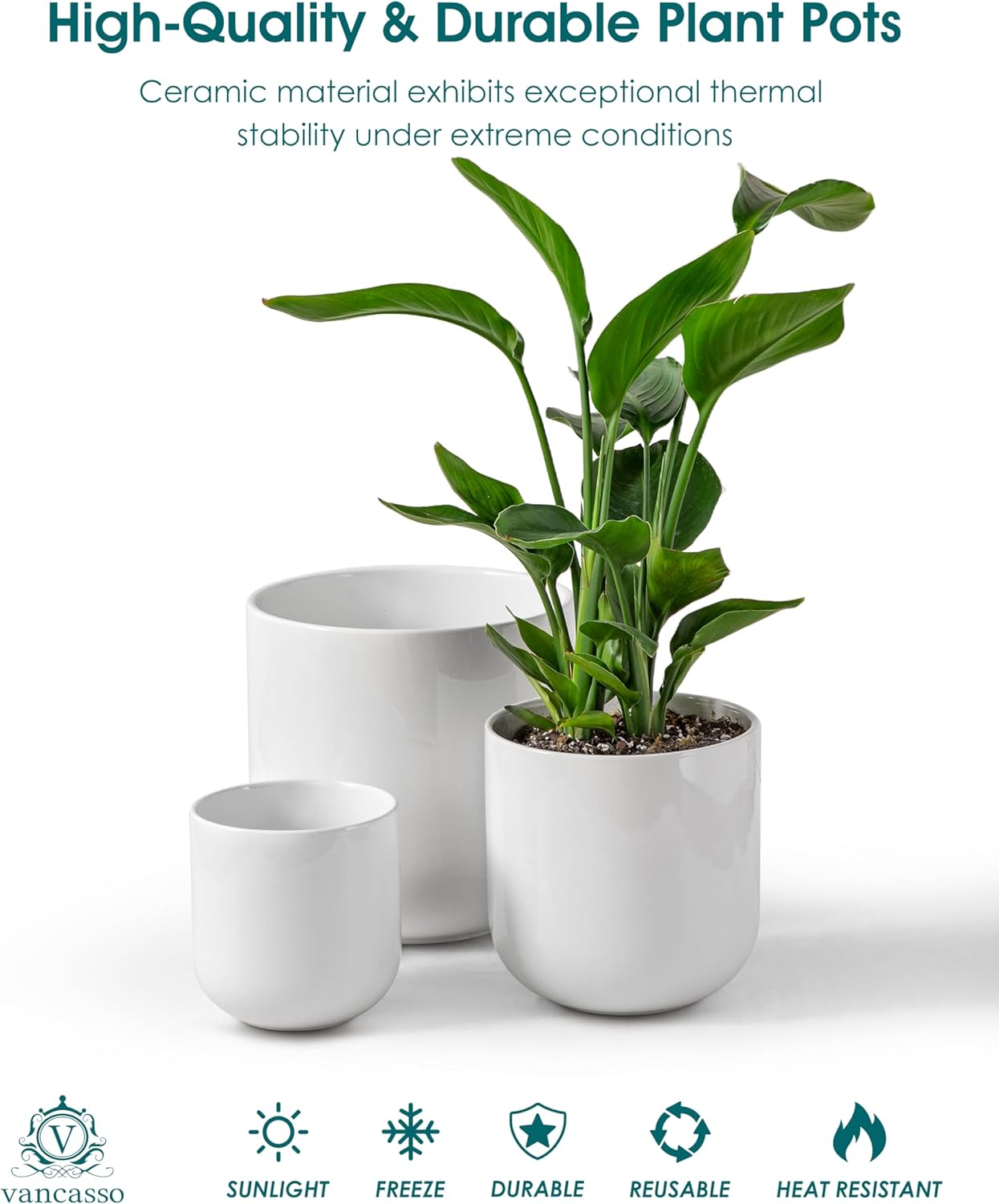 vancasso 6+8+10 inches Ceramic Plant Pots, Set of 3, Planters with Drainage Hole, Flower Pots Planters Pots for Indoor
