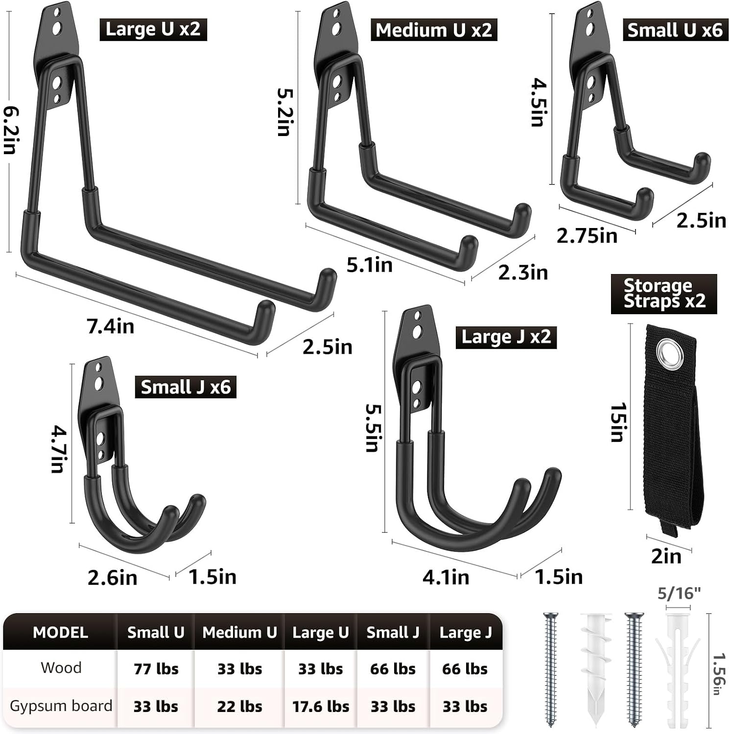 Heavy Duty Garage Hooks for Storage & Hanging Items, 20-Pack | for Hanging Bikes, Hoses, Ladders, Ropes, Garden Tools;