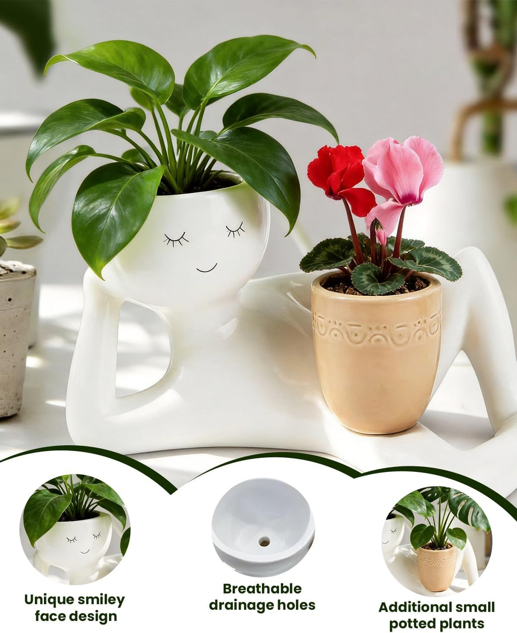 Funny Planters Pots Head Funny Cute Succulent Plant Pots Face Head Planter Unique Bathroom Planters Lazy Guy Little