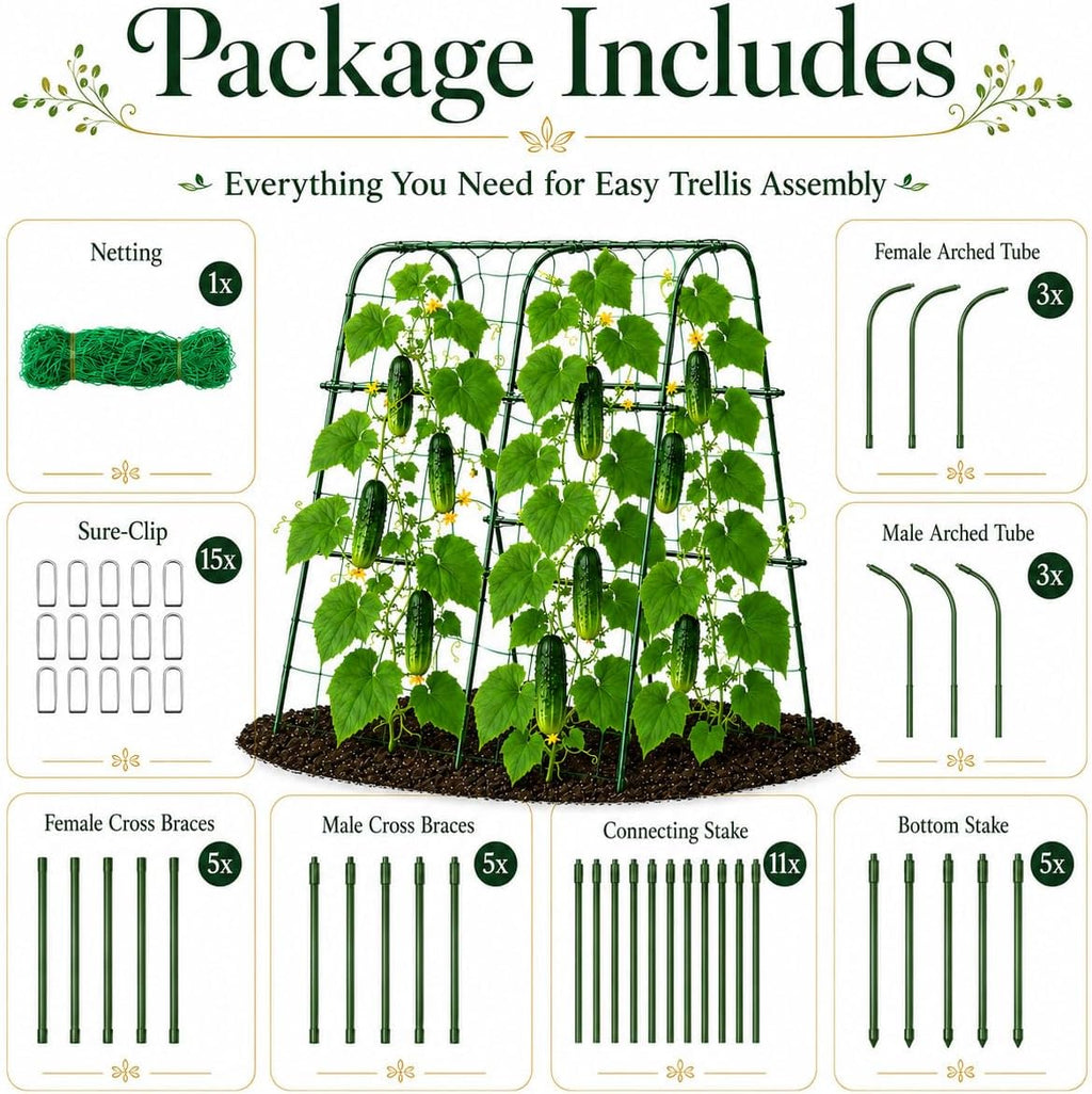 FOLLOOK Cucumber Trellis for Raised Garden Bed, 48x48inch, Green | Rustproof Metal Garden Arch Trellis for Climbing