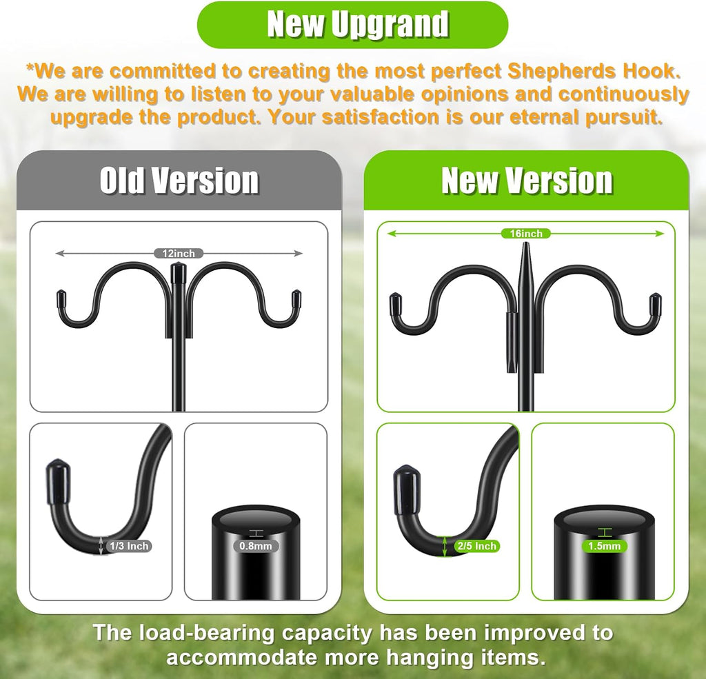 Gtongoko Bird Feeder Pole for Outdoors Heavy Duty, 2 Pack 92 Inch Double Shepherds Hook with 5-Prong Stable Base, 3/4