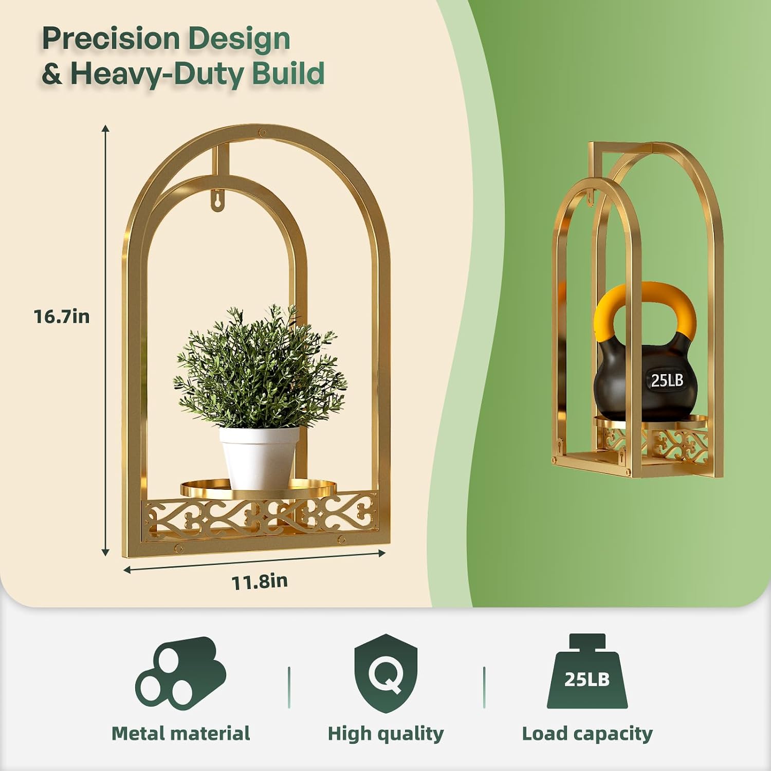 3 Pack Wall Plant Stand, Mid Century Iron Wall Decor, Gold | Space-Saving, indoor & outdoor plants, rustproof iron
