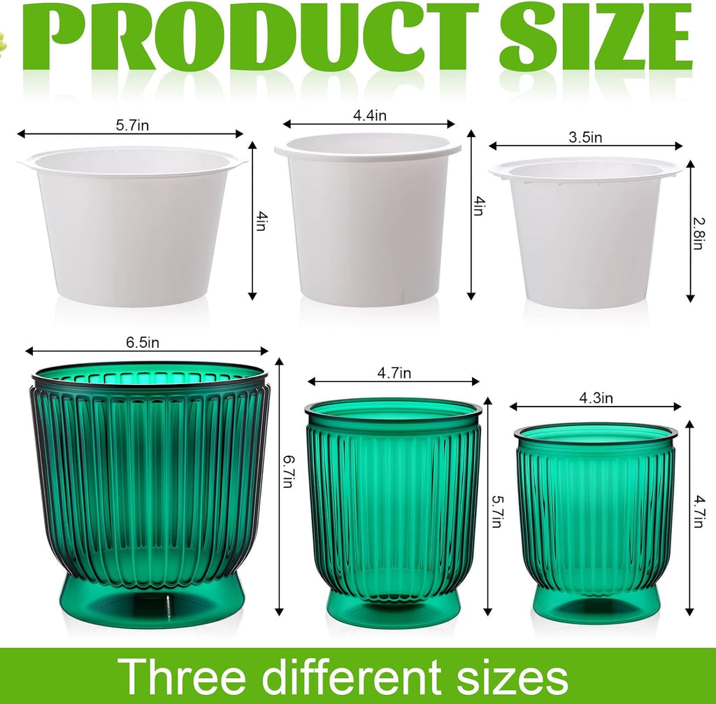 Set of 6 Self Watering Plant Pot 3 Sizes Plastic Double Layer Self Watering Flower Pot with Multi Mesh Drainage Holes