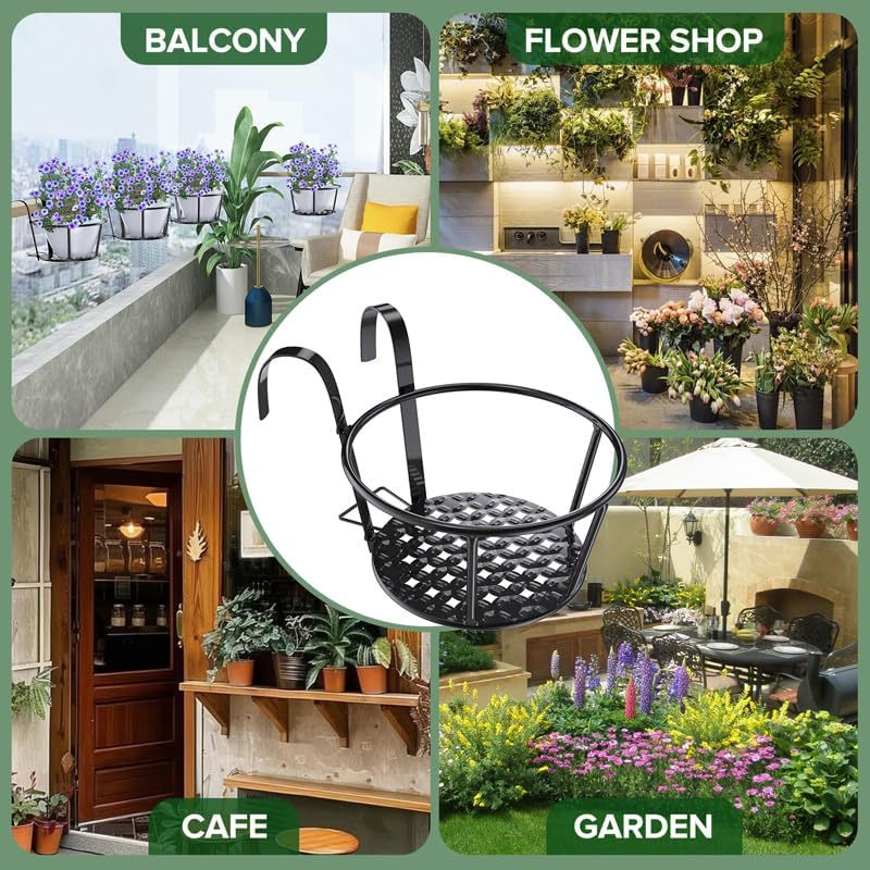 3PCS Railing Planter Holders, Compatible with 1"-2.08" Wide Railings | 3 PCS Railing Hanging Planter Holders, Round