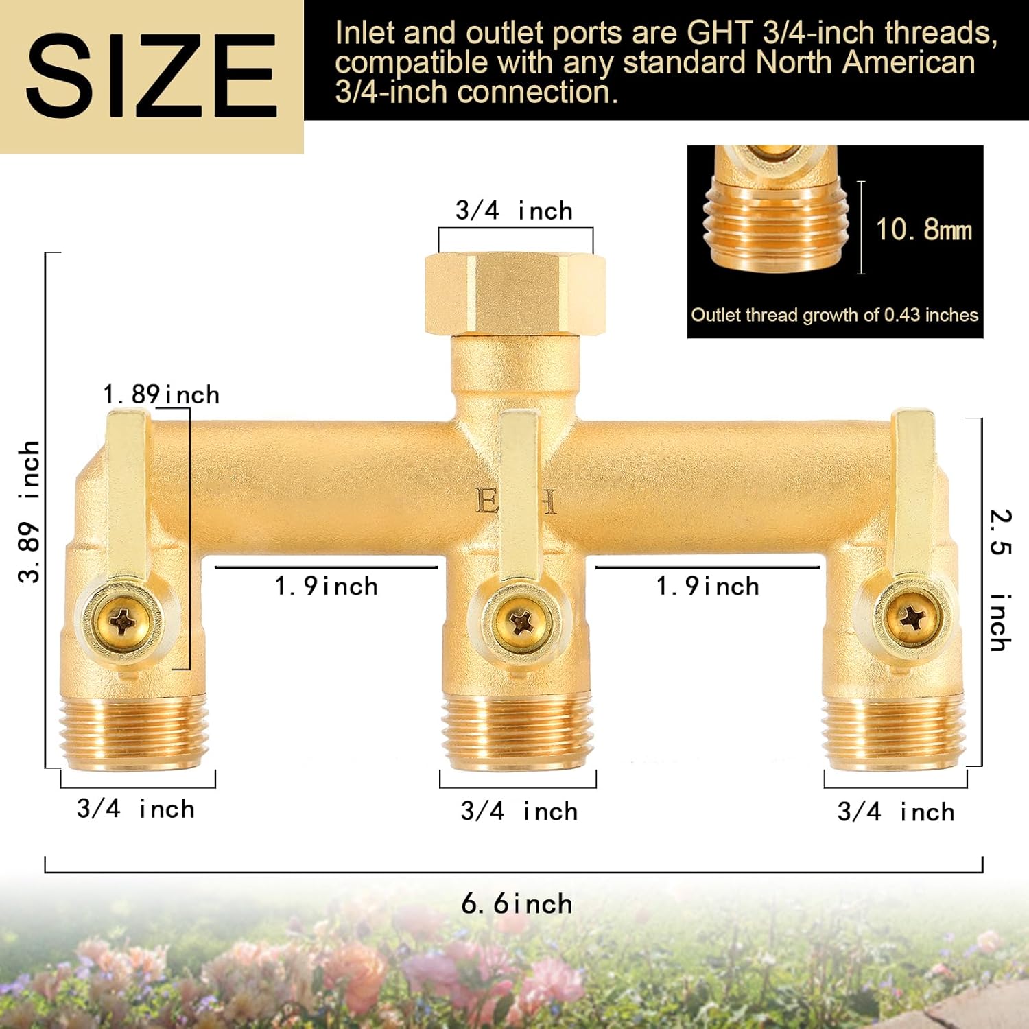 EBH Brass Garden Hose Splitter, 3 Way High Flow Outdoor Faucet Splitter,Full Flow 3-Way Brass Heavy Duty Hose Splitter