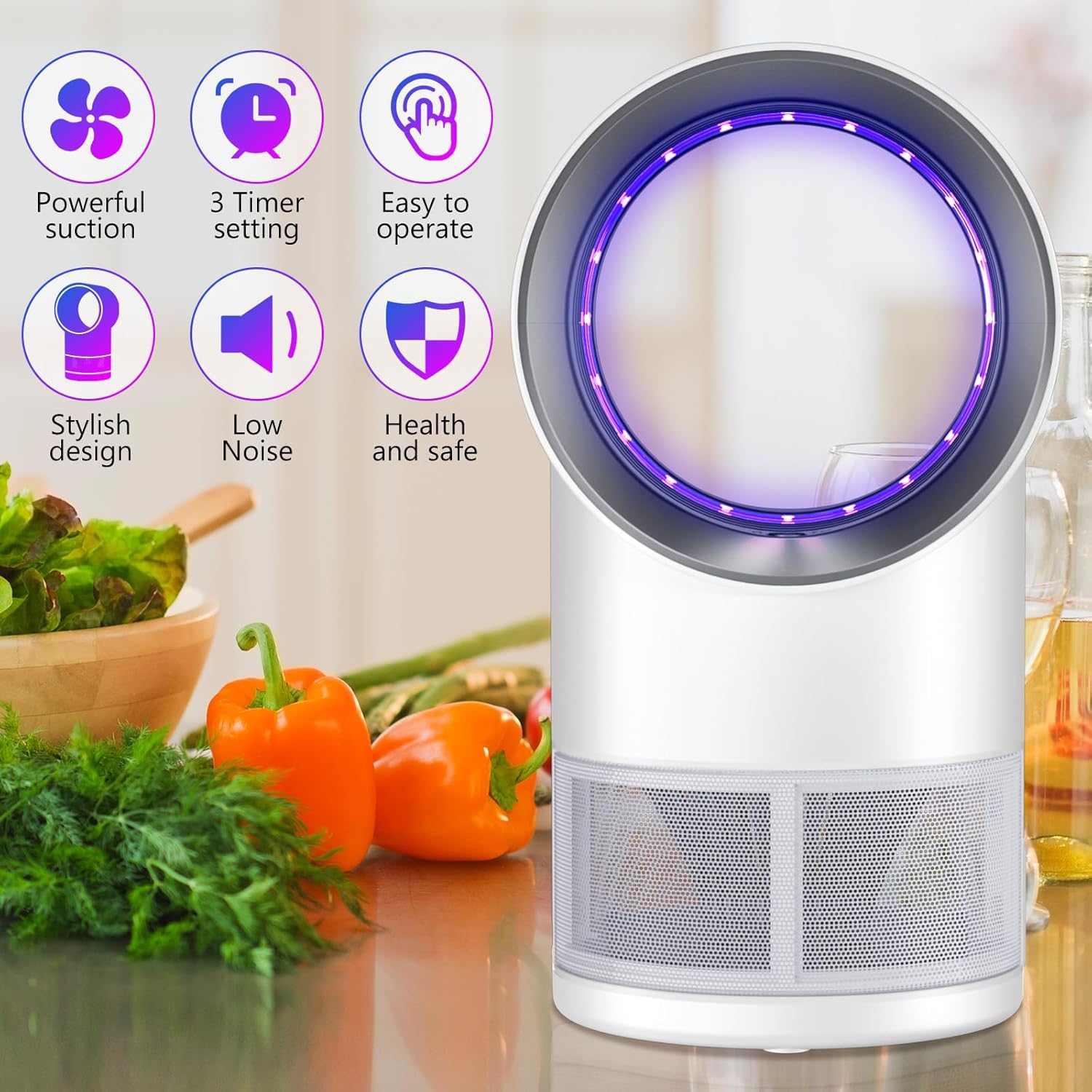 Fly Trap Indoor,White Gnat Traps House Indoor,Timed Indoor Insect Trap | Fruit Fly Trap Indoors Suctions & Captures