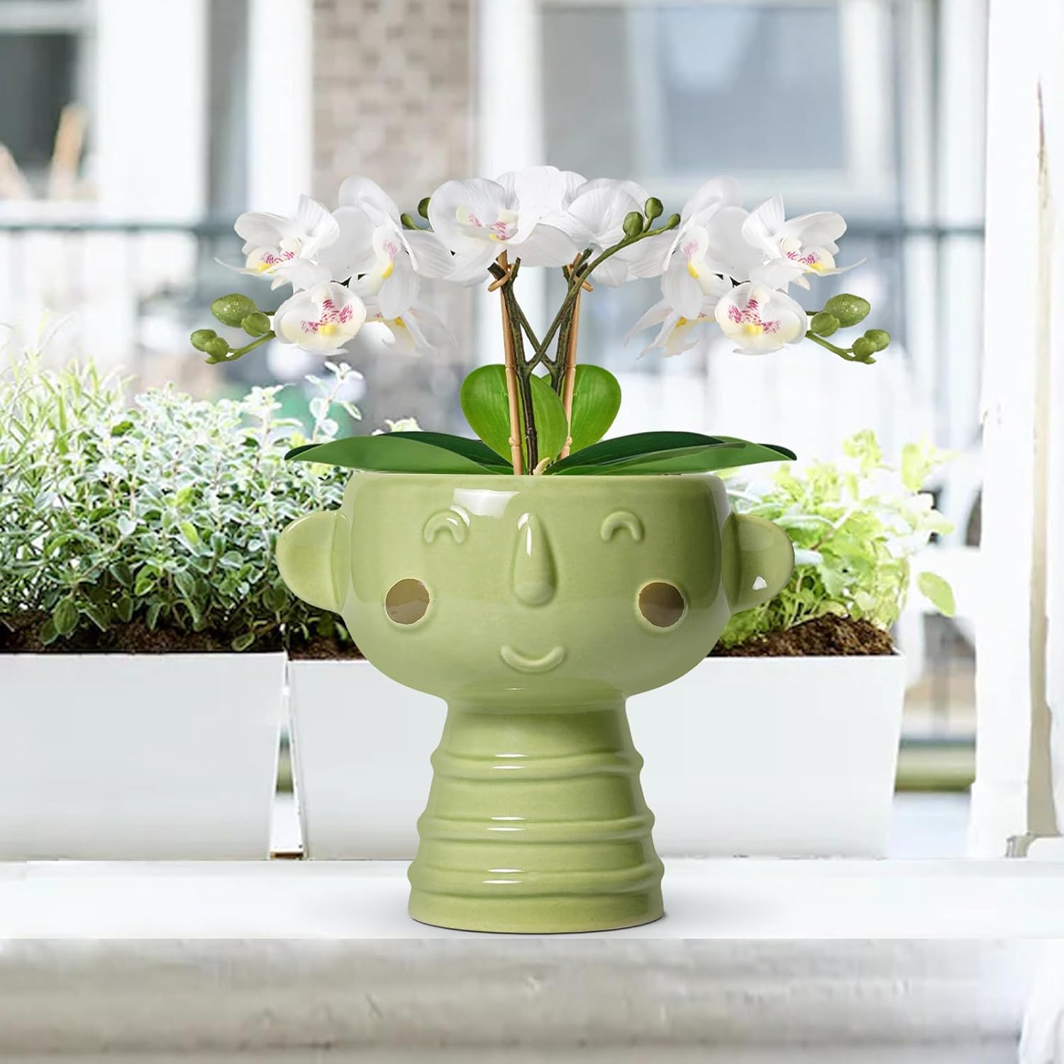 Face Planter Pots Head - 7 Inch Ceramic Succulent Plant Pots with Drainage Hole, Cute Head Planters for Indoor Outdoor