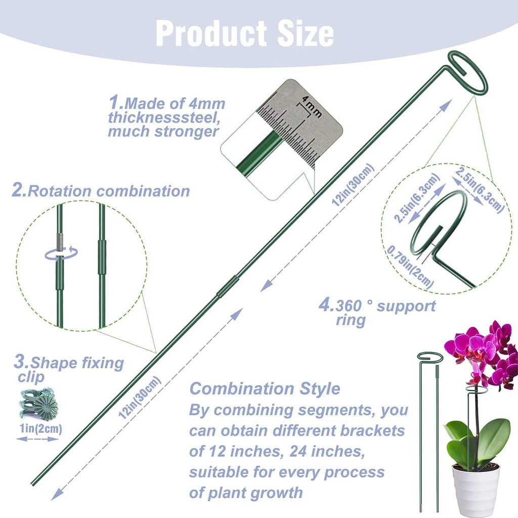 4.5mm Adjustable Length Plant Stake, Assembled (12 or 24 inch) Outdoor and Indoor Plant Support Poles for Flowers