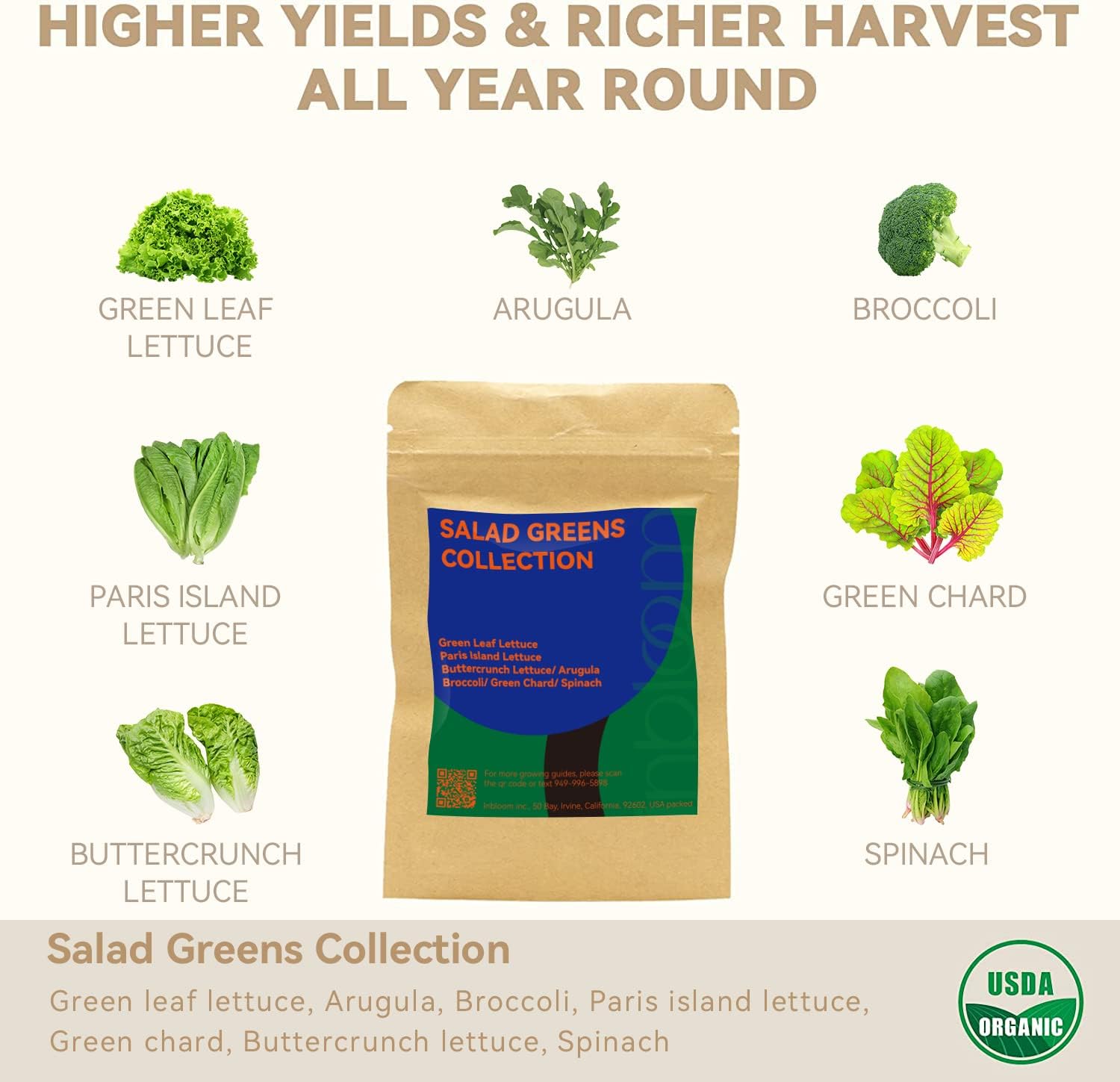inbloom Salad Green Seed Pod Kit for Hydroponics Growing System, 12 Pods (350+ Seeds with American Fast/Paris