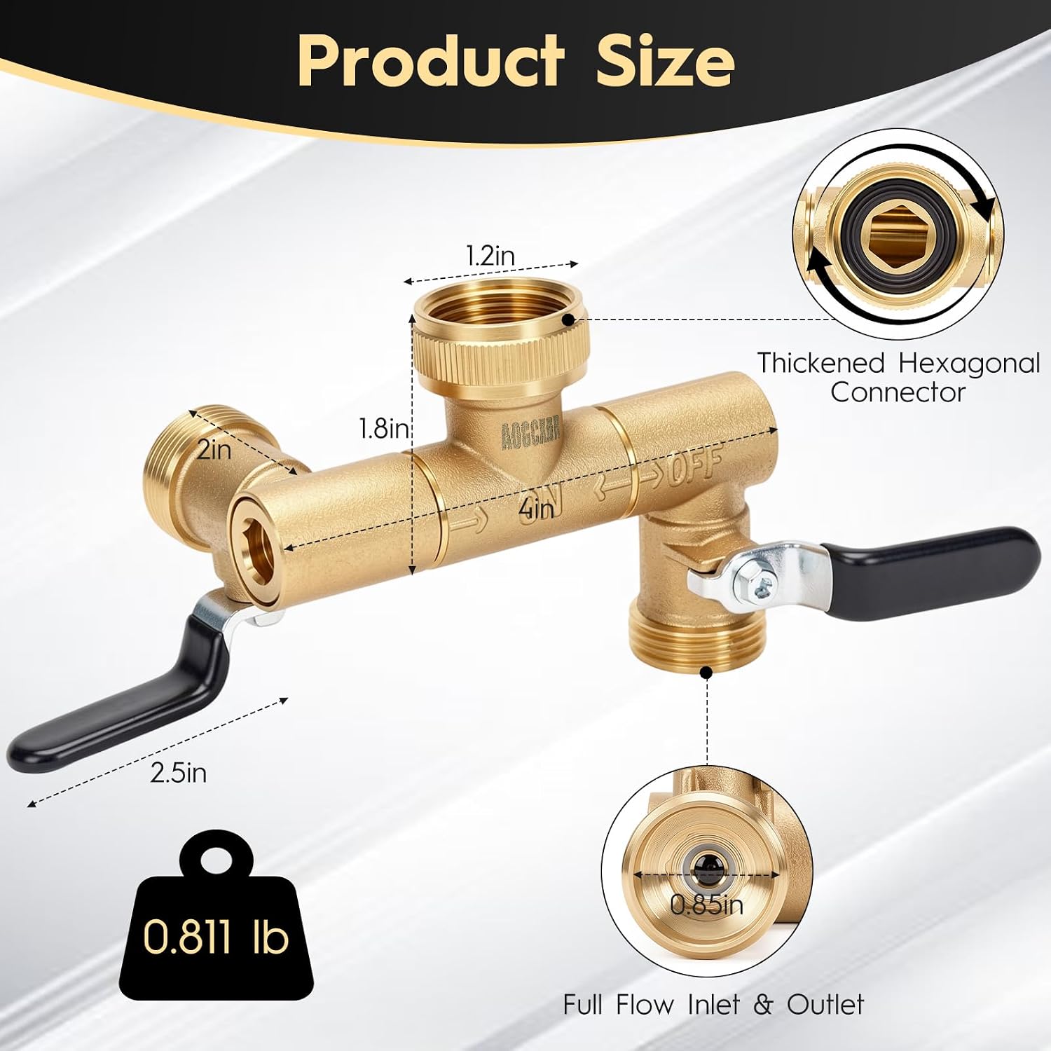 Garden Hose Splitter 2 Way, 360° Rotatable Brass Water Hose Y Splitter. | Outdoor Heavy Duty Spigot, 2 Way Faucet