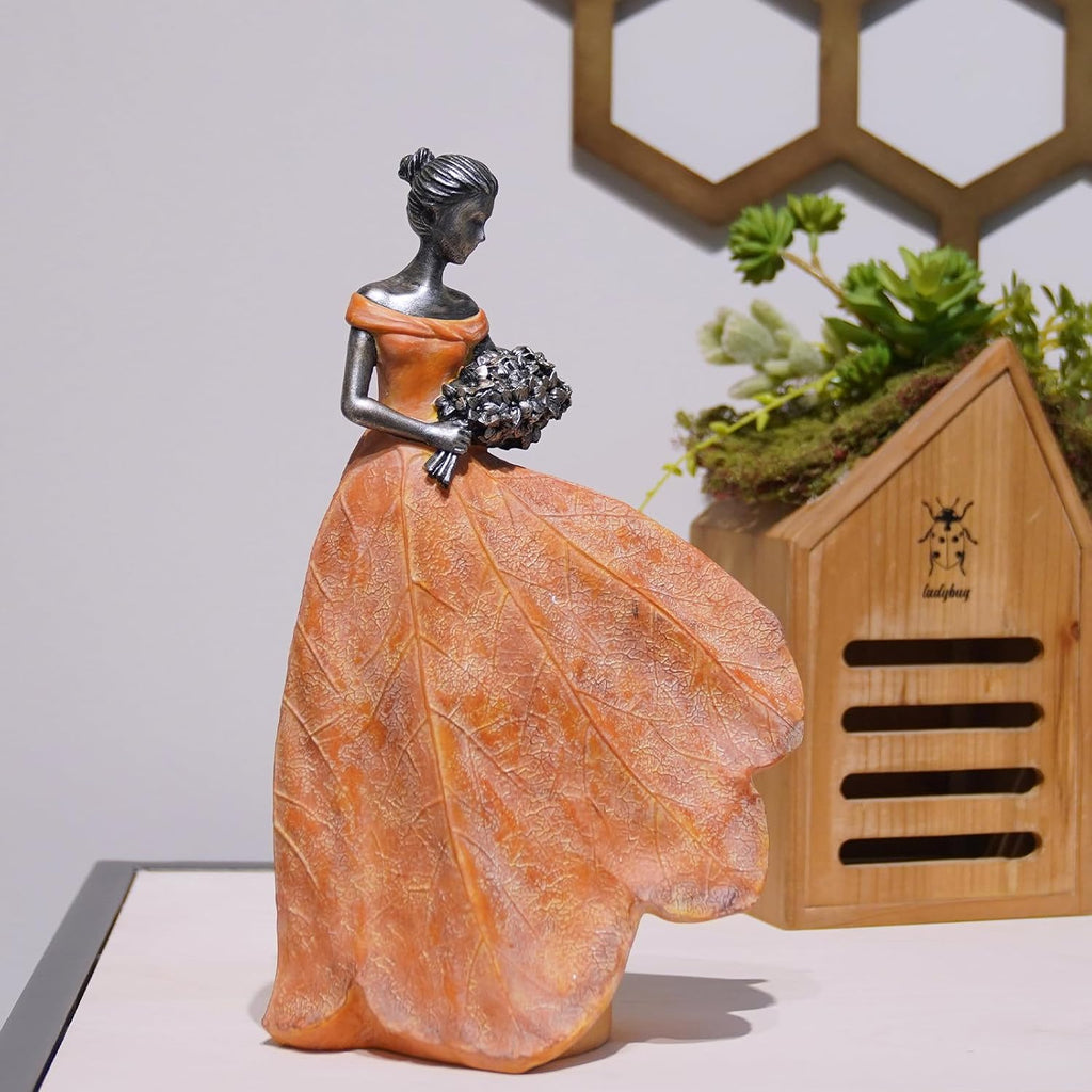 Guichifun Fairy Statue Orange Leaf Angel Girls 7.5 x 4.5 x 11.5 Inch | Resin, Fall Thanksgiving Decor, For Outside or