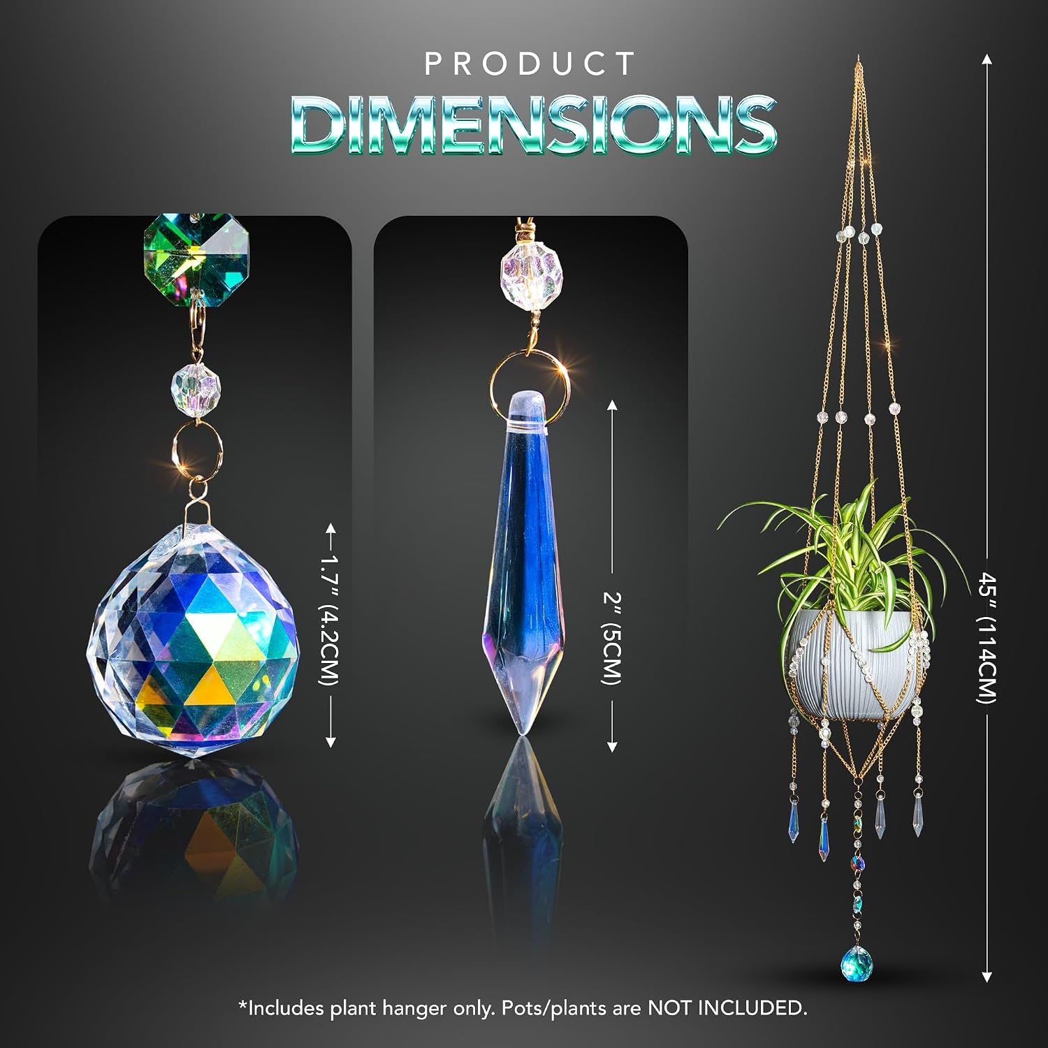 Sun Catcher Plant Hanger with Beads and Glass Crystal Ball Suncatcher. | Large Beaded Plant Hanger. Plant Accessories