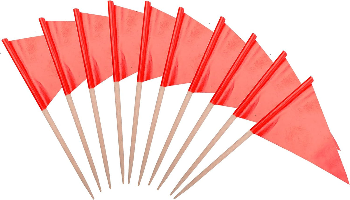 stidsds Solid Red Cupcake Toppers Flags Mini Small Plain Red Triangle Toothpick Stick Flag Blank DIY Color Decoration(100 pcs)
