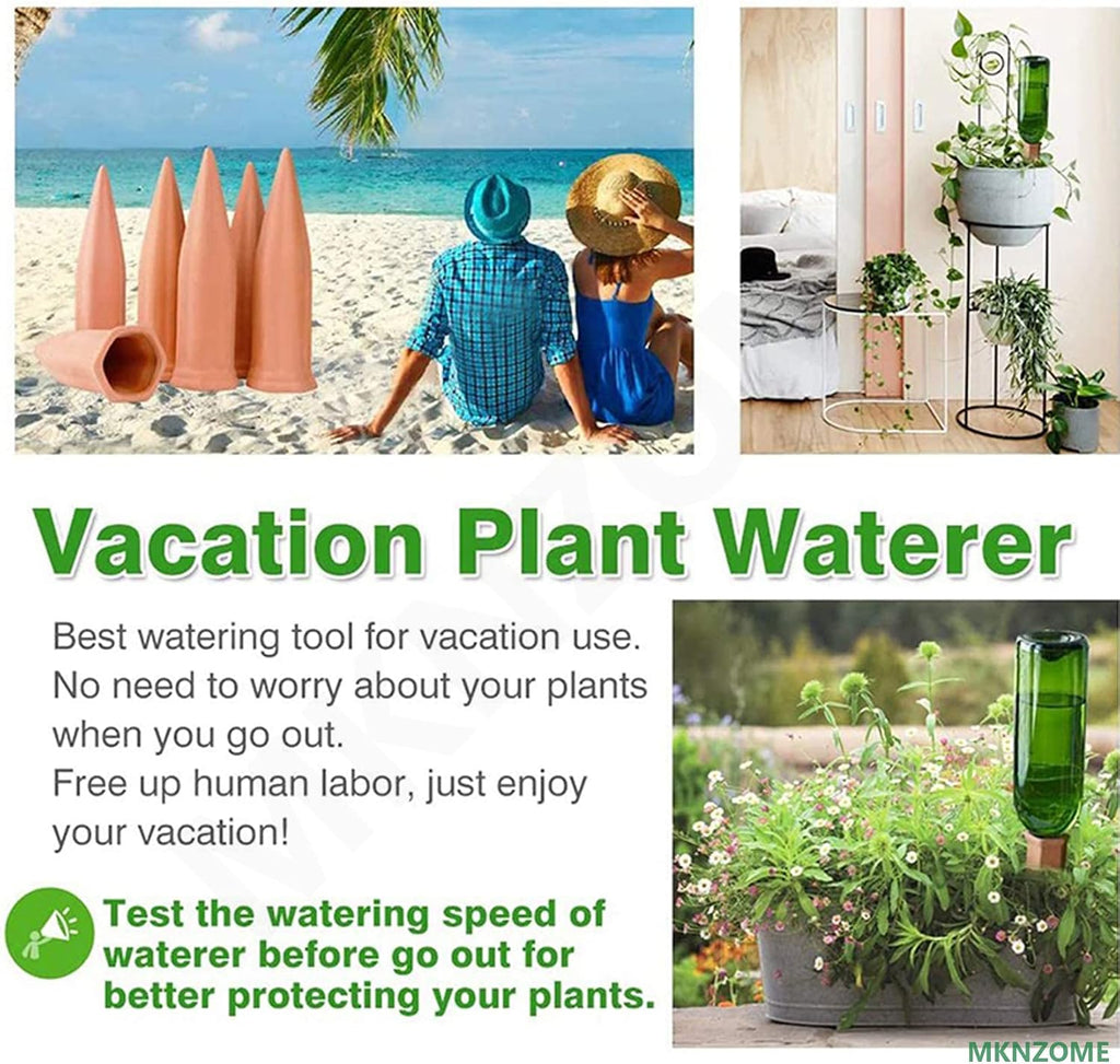 Terracotta Watering Spikes, 8 Pack Plant Watering Devices Self Watering Spikes Vacation Clay Watering Stakes Garden