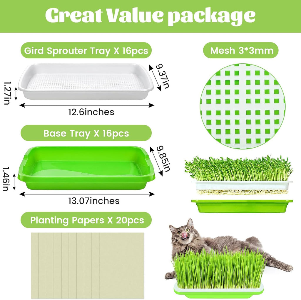 16 Pack Seed Sprouter Trays- Soil-Free Cultivation Germination Tray, BPA Free Nursery Tray with Planting Paper for