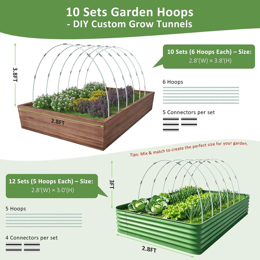 60Pcs Greenhouse Hoops for Raised Beds, Rust-Free Fiberglass | Garden Hoops Grow Tunnel Wide, 8FT Heavy Duty Plant