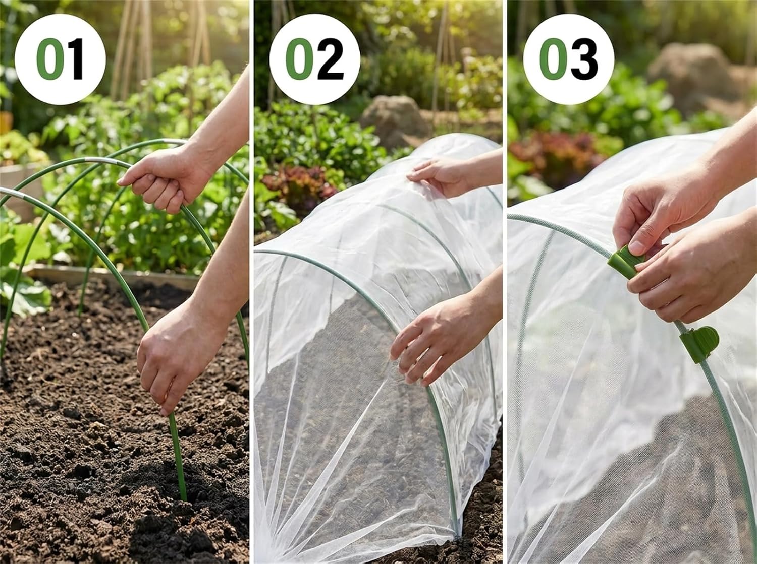 Garden Netting Kit for Raised Beds, 10x30FT Ultra Fine Mesh Netting & 5 Sets Garden Hoops with 18 Clips, Greenhouse Row
