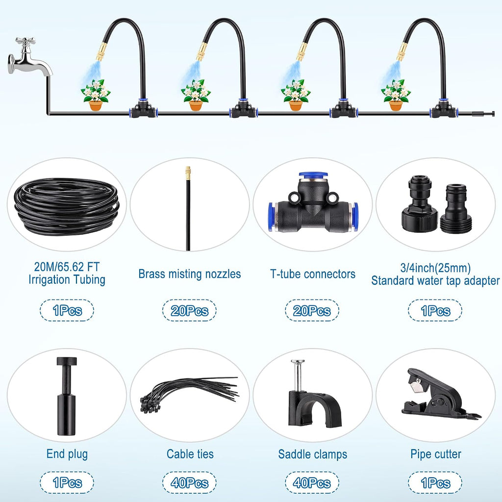 Drip Irrigation Kits Automatic Garden Irrigation System 360° Bending Nozzle | Includes 66FT 5/16 inch Irrigation Tubing