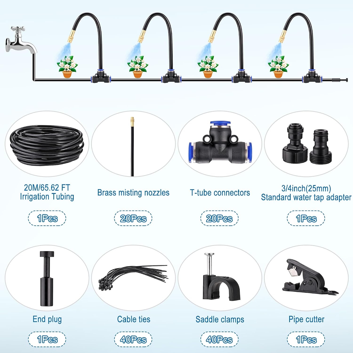 Drip Irrigation Kits Automatic Garden Irrigation System 360° Bending Nozzle | Includes 66FT 5/16 inch Irrigation Tubing