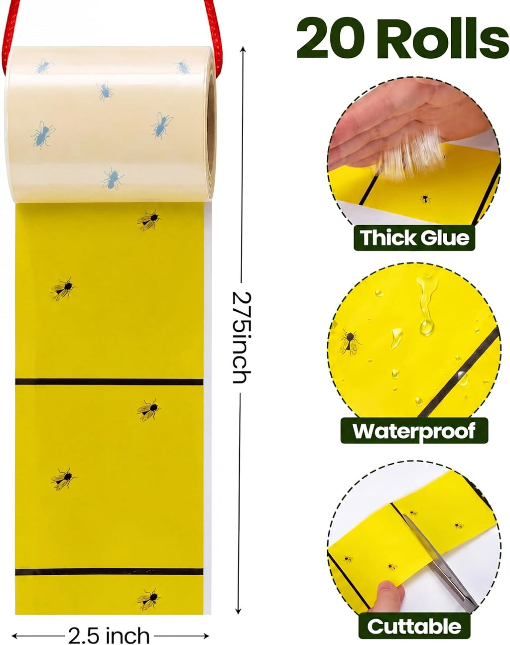 Qualirey 20 Pcs Giant Sticky Fly Traps, Fly Strips for Indoor Outdoor Hanging Flying Tapes Non Toxic Ribbon Fruit Gnat