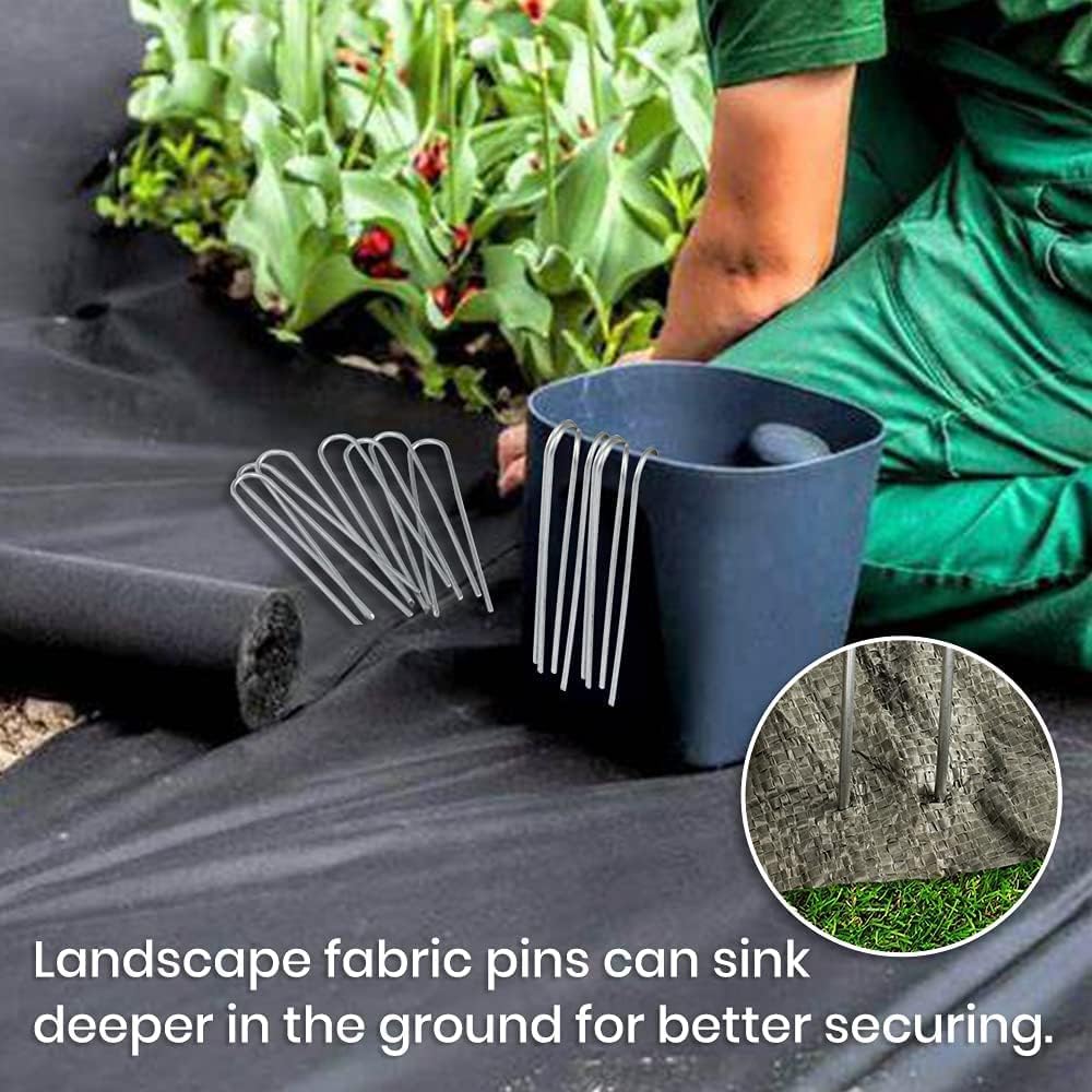 100 Pack 12 Inch Garden Stakes, Galvanized Landscape Staples for Weed Barrier Fabric, Heavy Duty Sod Pins Securing Pegs