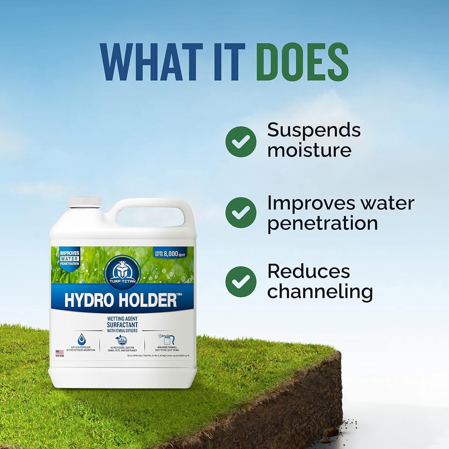Turf Titan Hydro Holder Wetting Agent - Suspends Moisture in Your Grass Soil, Improves Water Drainage & Nutrient Uptake