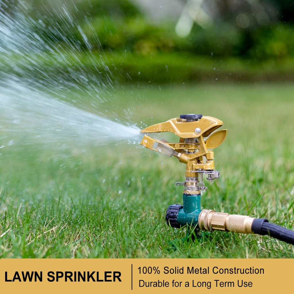 FANHAO Heavy Duty Pulsating Impact Sprinkler on Spike Base, 100% Metal Impact Sprinkler with 360° Adjustable Spray