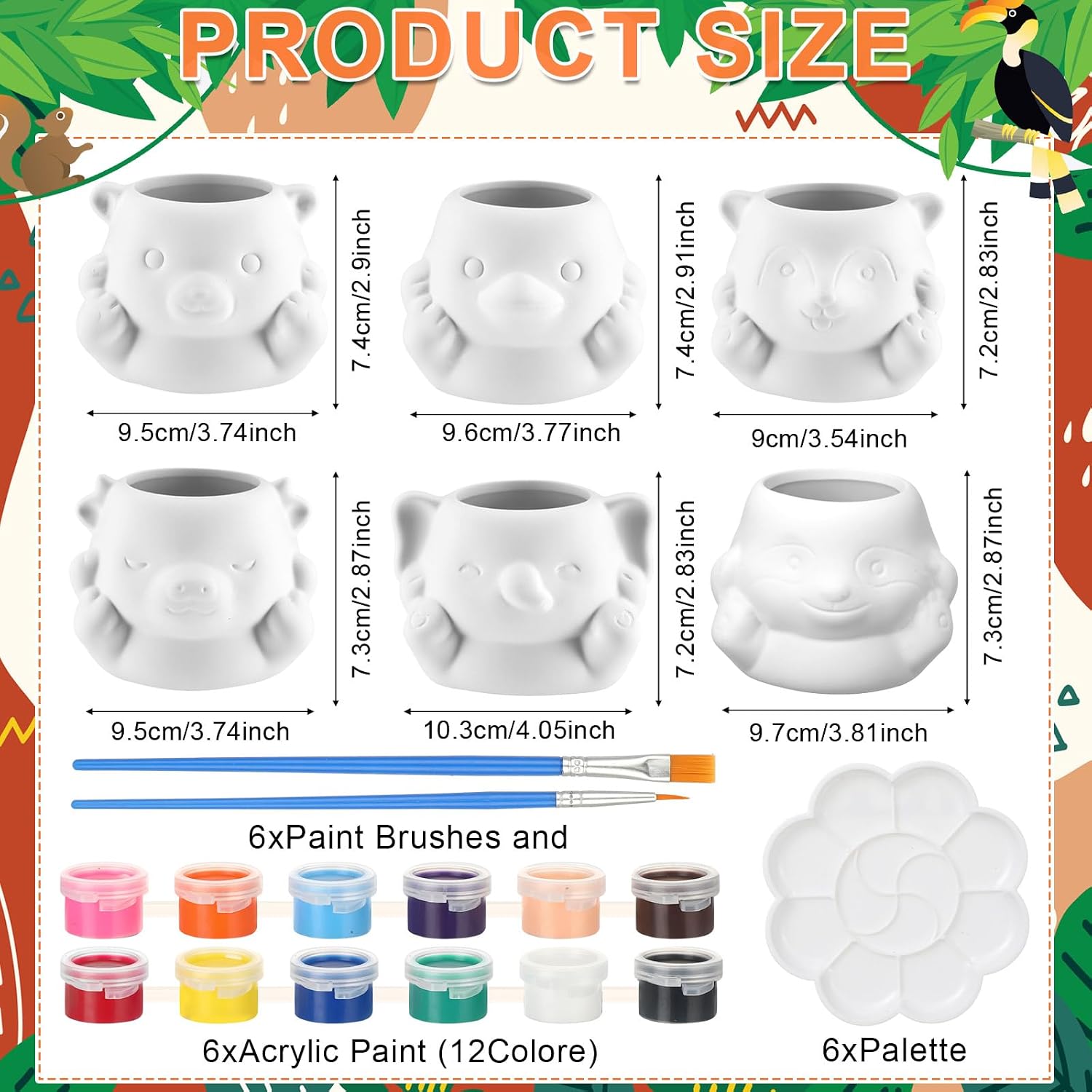 Chuangdi 6 Sets DIY Ceramic Succulent Pots Paint Animal Planters Unpainted Plant Flower Pot Paintable Ceramic Painting