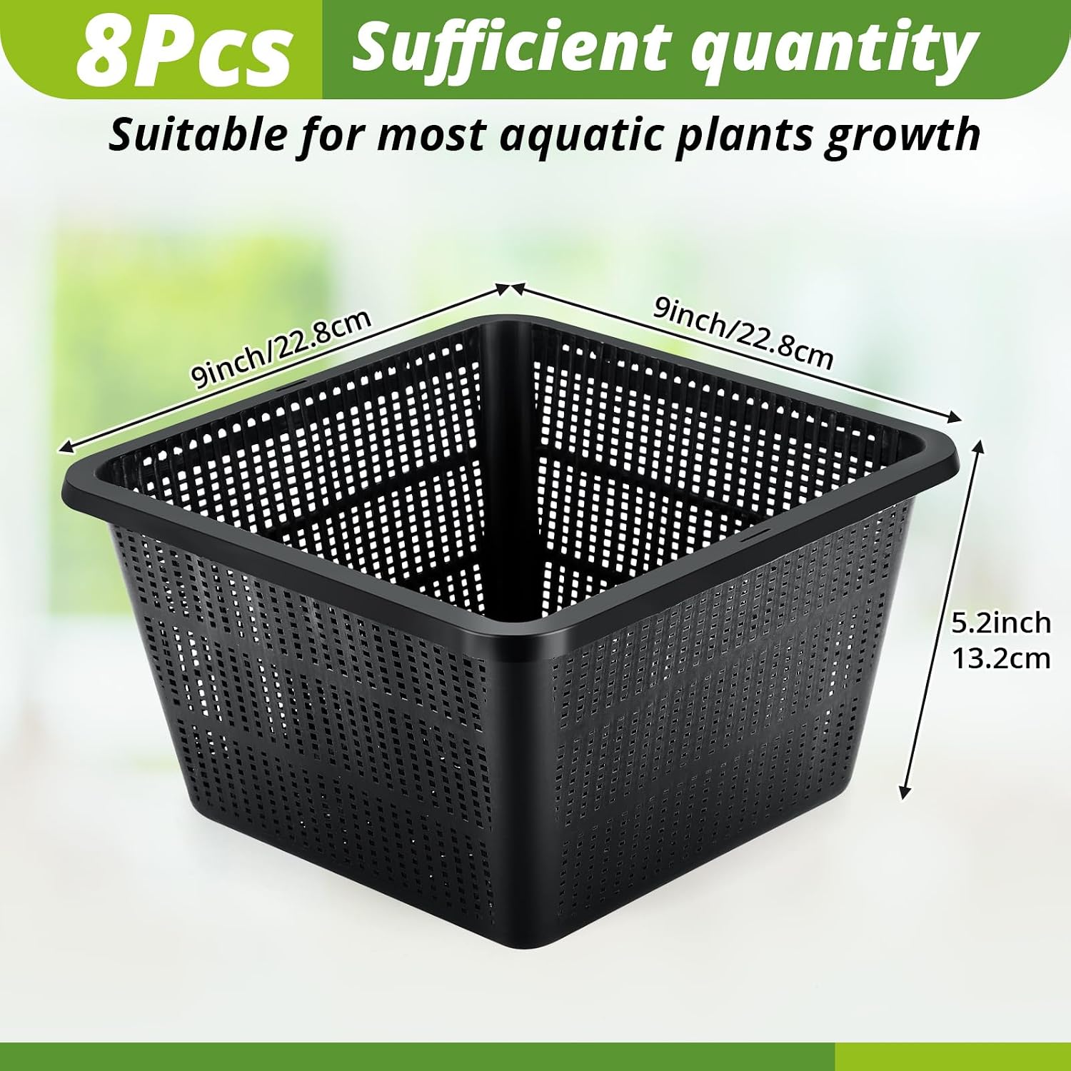 8 Pcs Aquatic Plant Baskets for Hydroponics Water Garden Plant Pots Black Plastic Mesh Basket 9 x 9 x 5.2 Inch Square