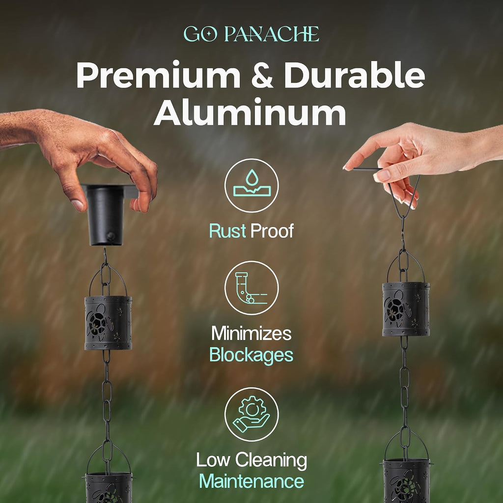8.5 FT Rain Chain with 12 Aluminum Cups | Durable Rain Chains for Gutters - Easy Install, Rust-Proof Rain Catcher