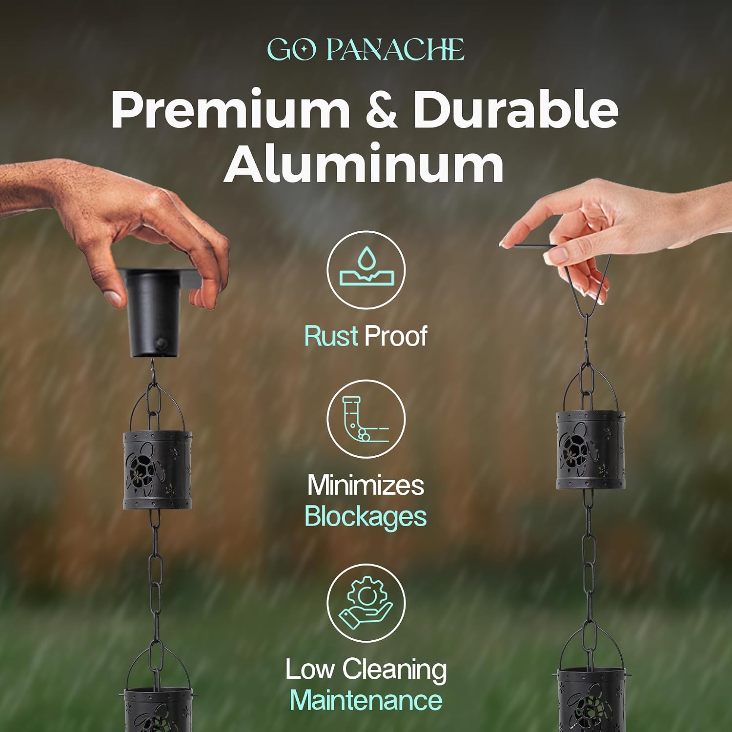 8.5 FT Rain Chain with 12 Aluminum Cups | Durable Rain Chains for Gutters - Easy Install, Rust-Proof Rain Catcher