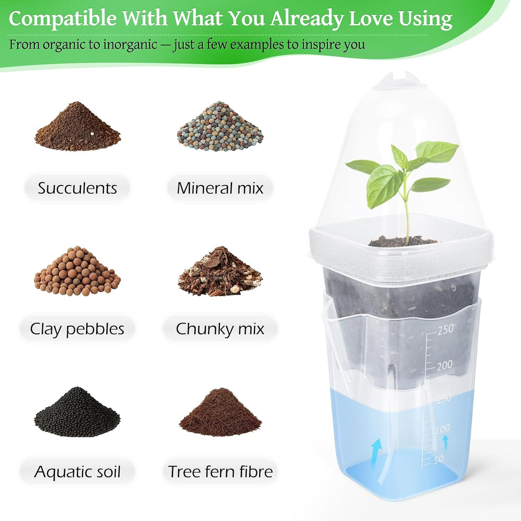 12 Pack 2.5" Self Watering Propagation Pots with Humidity Dome, Clear Plastic Seed Starter Cups, for Seedlings
