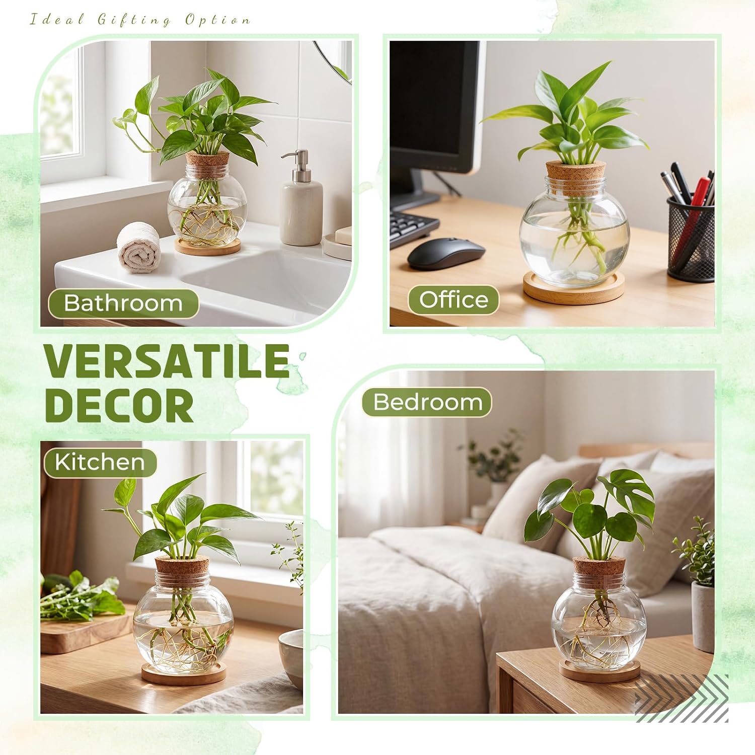 Ripeng 6 Pack Propagation Vases for Plants Plastic Large Plant Propagation Station with Hole Lid and Cork Coasters
