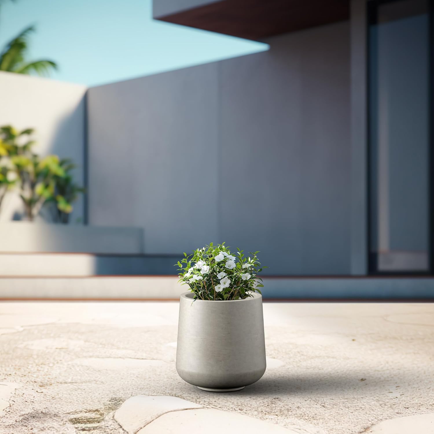 Kante Accent Round Curved Weathered Concrete Planter 13" Dia, Outdoor | Rubber Plug for Indoor, Drainage for Garden