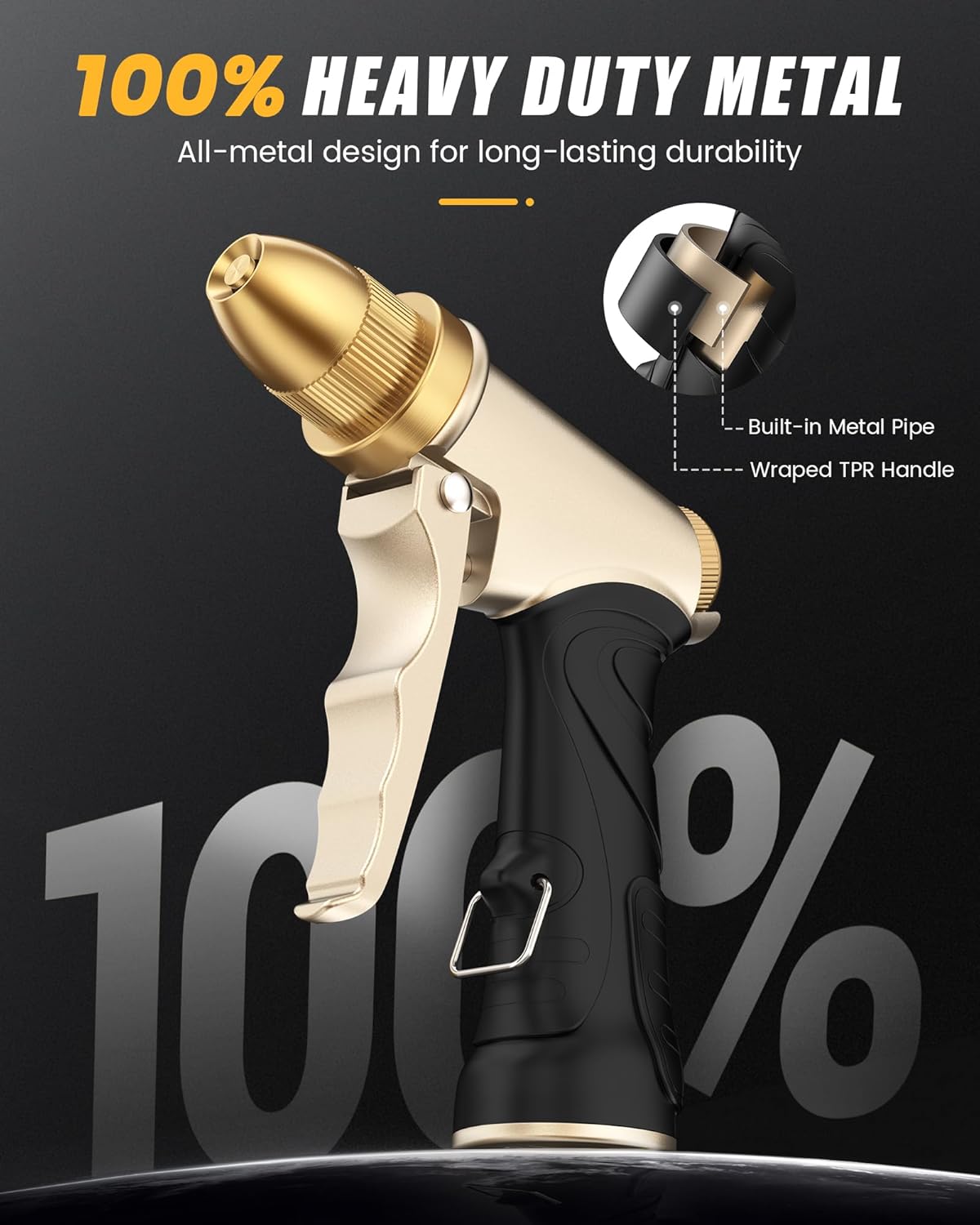 RAINPOINT Garden Hose Nozzle, Upgraded Heavy Duty Metal Spray Nozzle, High Pressure Water Nozzle with Adjustable Spray