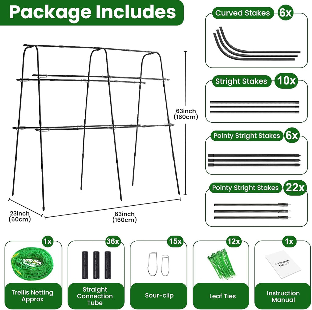 OTOSUNNY Cucumber Trellis for Raised Garden Beds, 5.3x5.3ft Garden Arch Trellis for Outdoor Climbing Plants, 0.55"