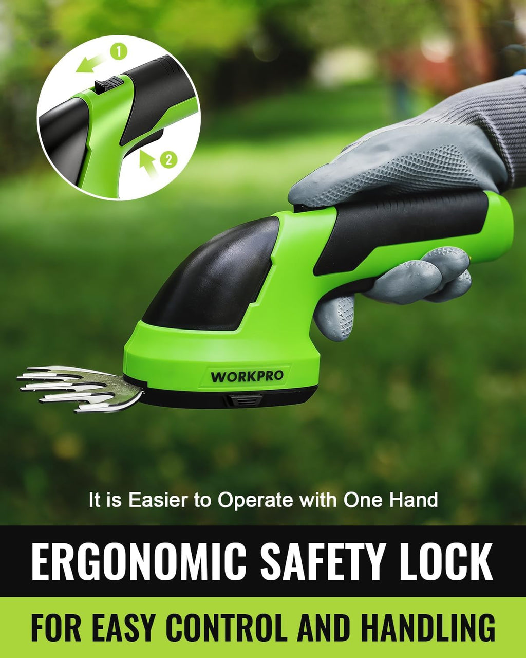 WORKPRO 7.2V Cordless Grass Shear & Shrubbery Trimmer | 5.9" Shrub Trimmer & 4.2" Grass Shear, 2.0Ah Rechargeable