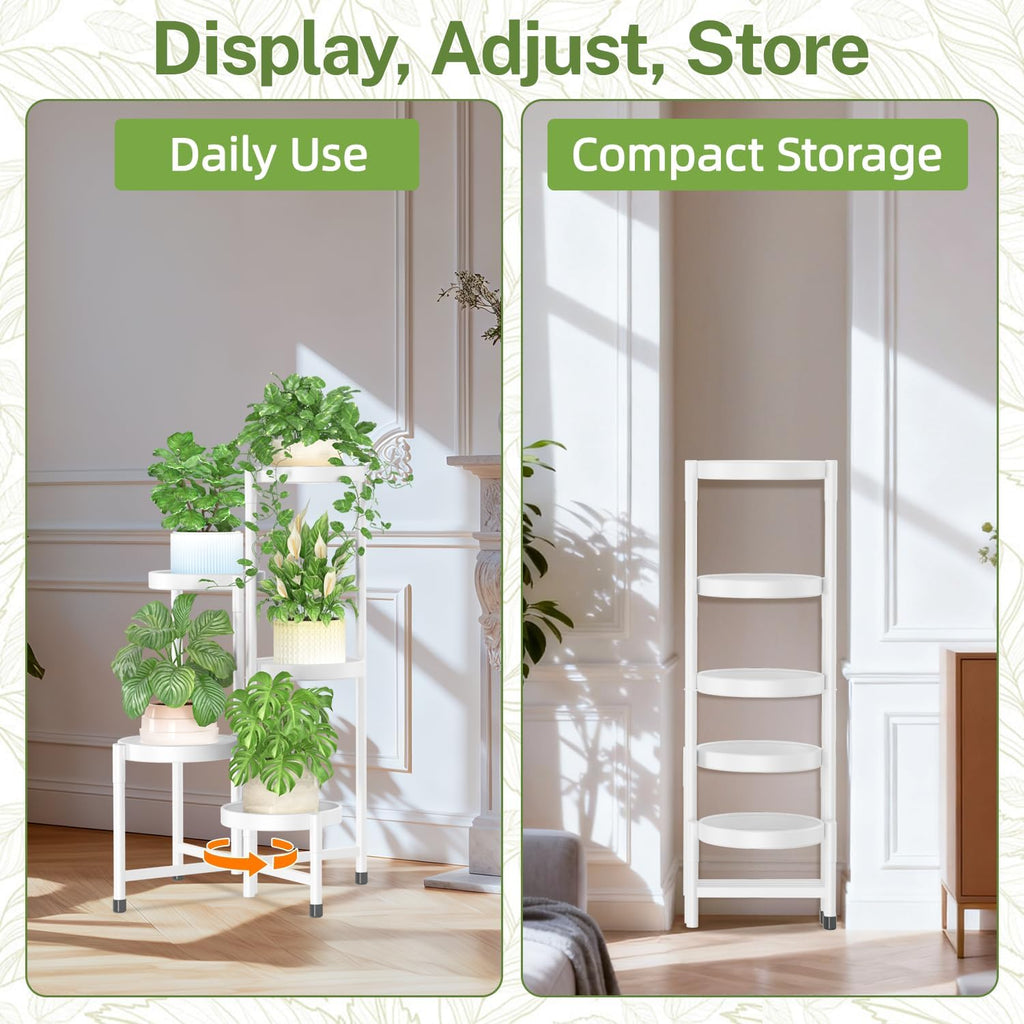 iDavosic.ly Plant Stand Indoor Outdoor, 5 Tier Metal Corner Shelf, White | Tiered Flower Display Holder, Folding Multi