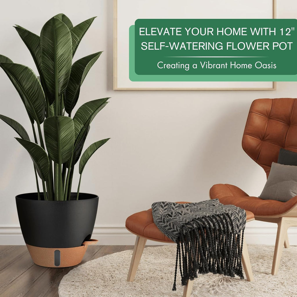 montresor 12/10/8 Inch Self Watering Pots for Indoor Plants Plastic Large Plant Pots for Outdoor Plants, Water Level