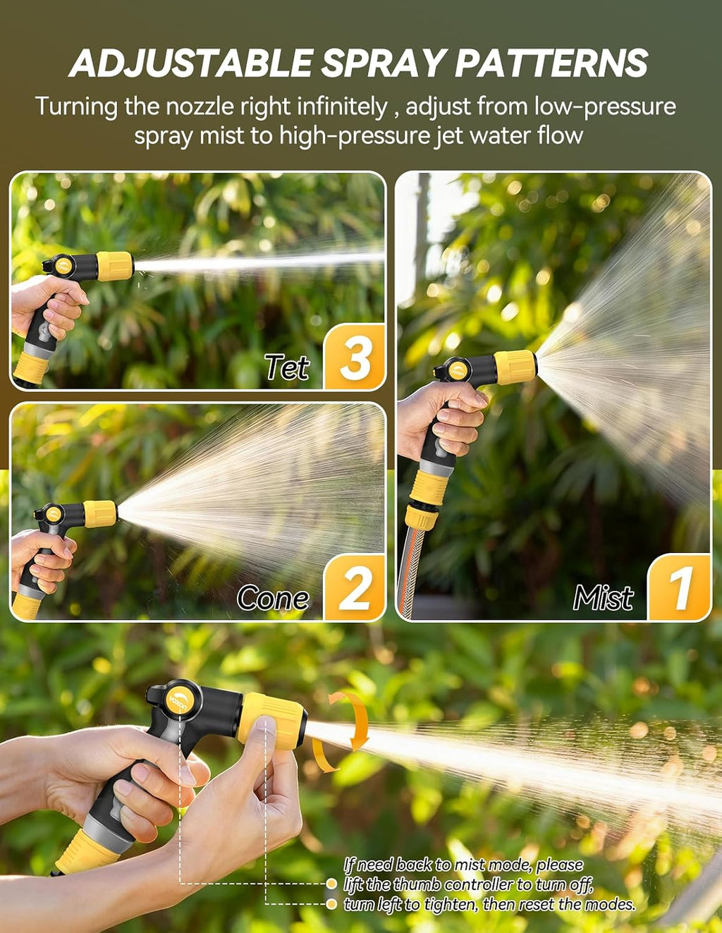 VOXON Garden Hose Nozzle with High Pressure Jet, 100% Heavy Duty Metal | Zinc Alloy & TPR Rubber, With Thumb Flow