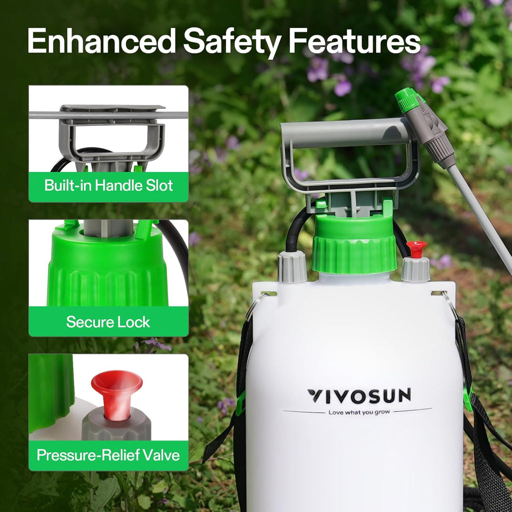 VIVOSUN 1.8 Gal/7L Pump Sprayer, Garden Water Sprayer | for Plants, Weeds & Lawn Care, with 3 Nozzles, 50'' Long Hose &