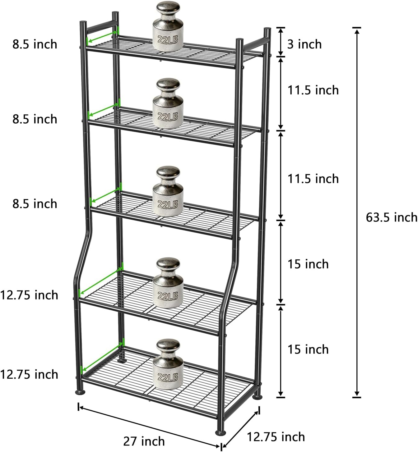 Ekisemio 5-Tier Metal Plant Stand, Heavy Duty Indoor Outdoor Flower Shelf for Multiple Pots, 63.5" Tall Vertical Plant