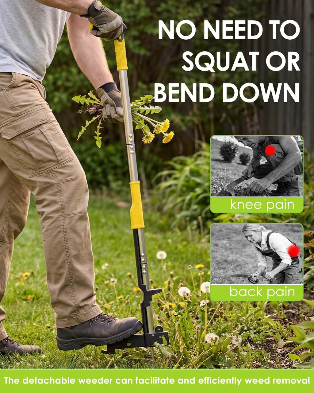 Luvenia Heavy Duty Stand Up Weed Puller Tool, Weed Removal Tool with 41.3" Long Handle & 4 Claw Steel Head, Garden Hand